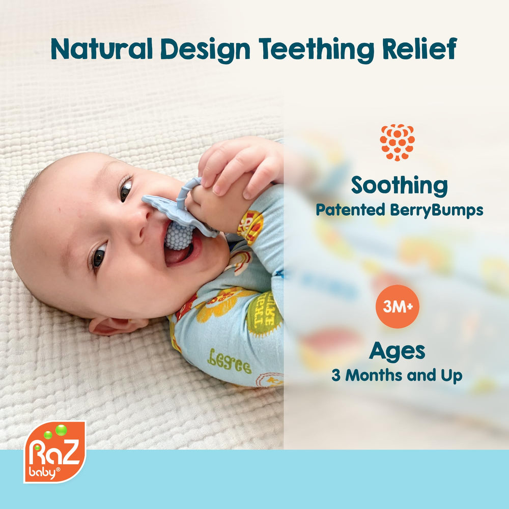 Teether can be frozen for cooling relief