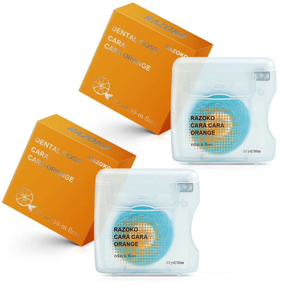 RAZOKO Coconut Oil Infused Woven Dental Floss in orange scent, 33 yards x 2 units