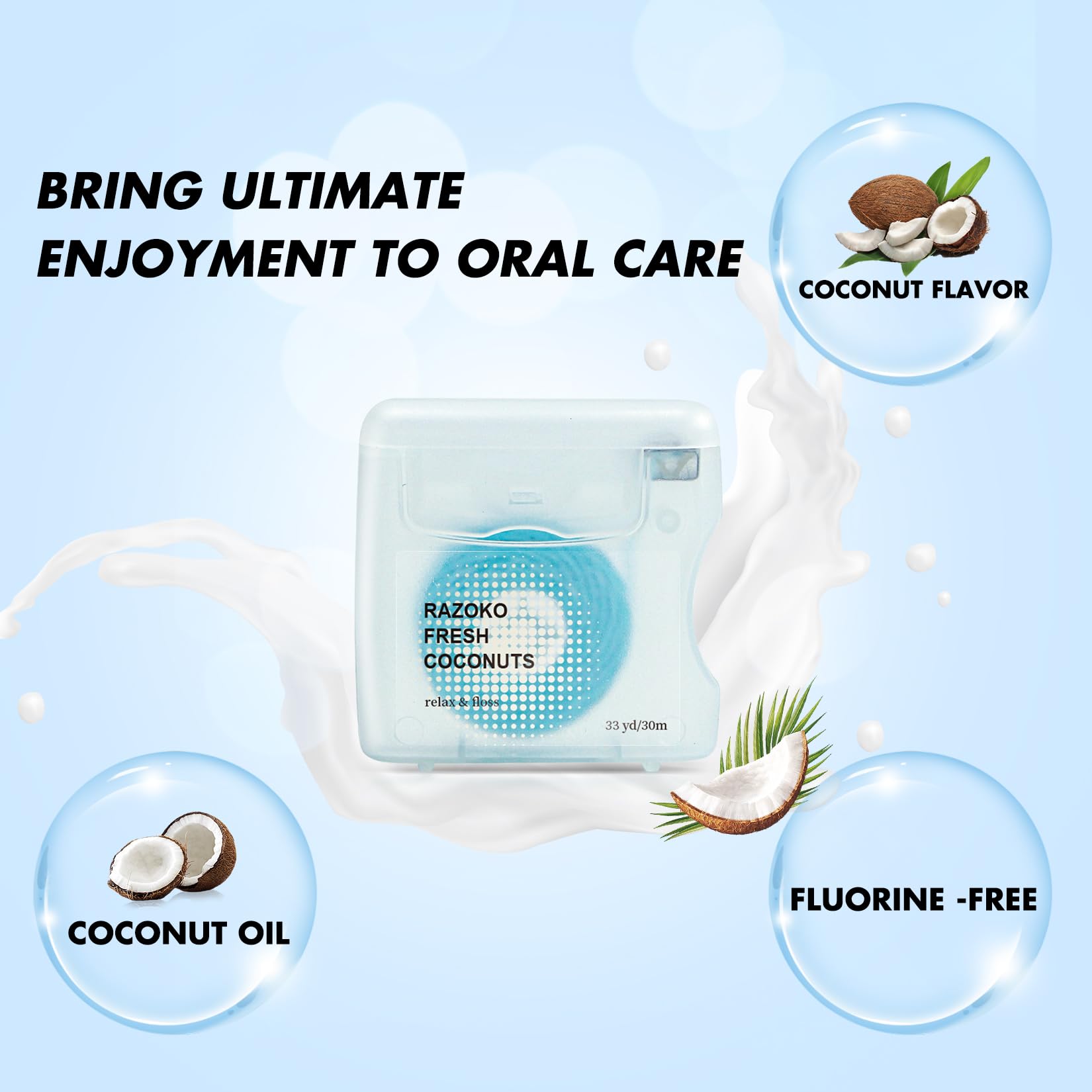 Coconut oil infusion layer on dental floss with vegan wax