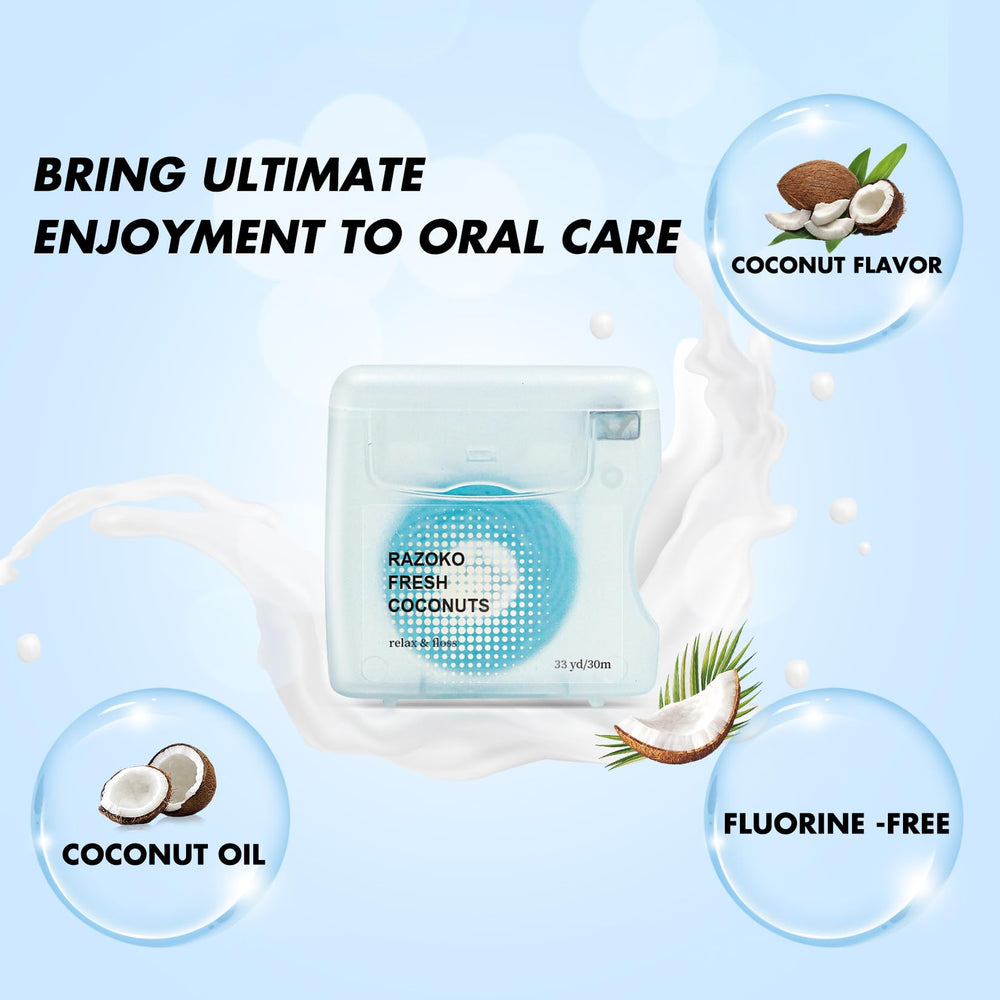 Coconut oil infusion layer on dental floss with vegan wax