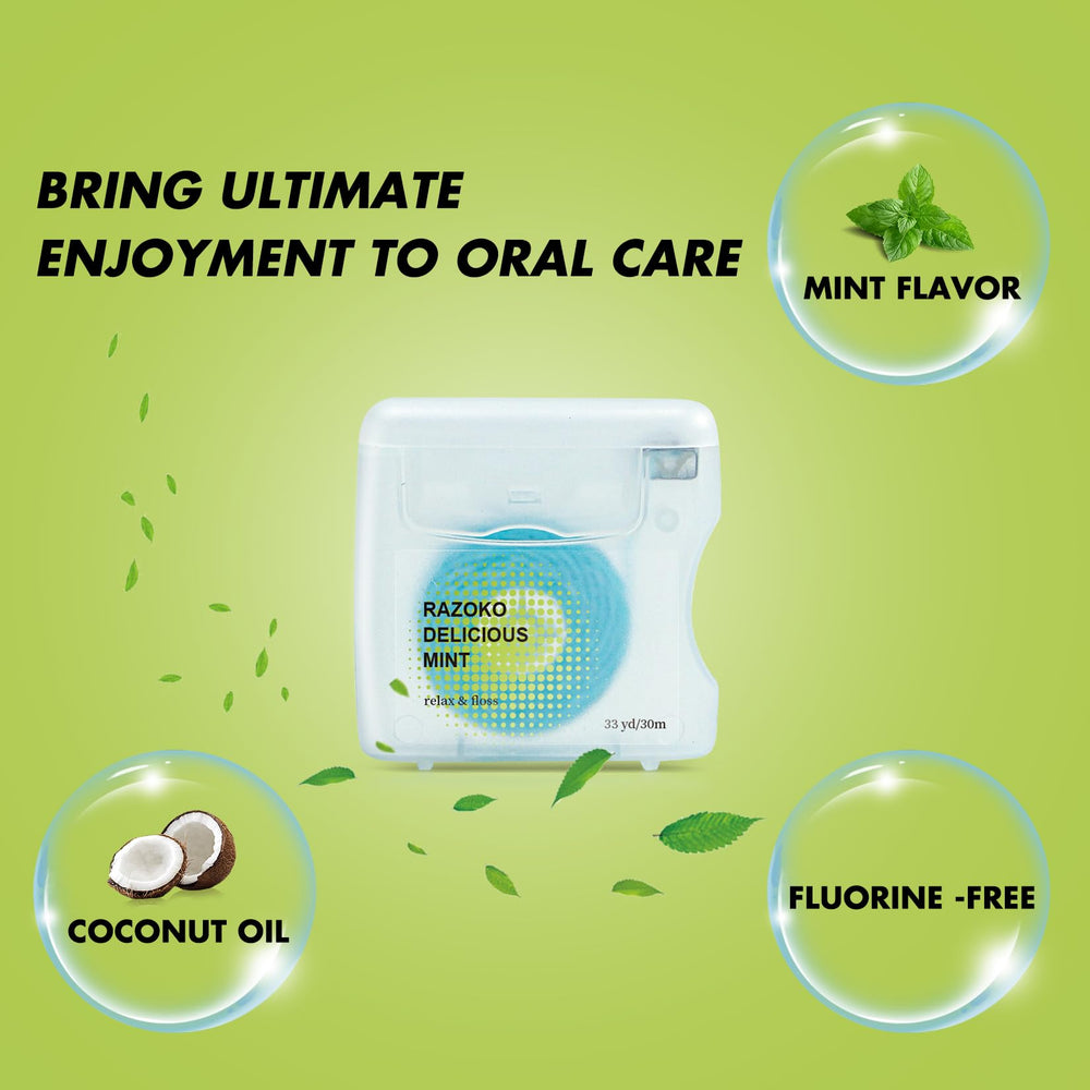 Mint-scented floss with vegan wax close-up