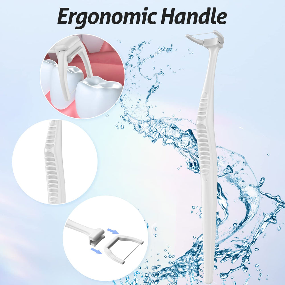 Floss head angled at 135 degrees for easy access