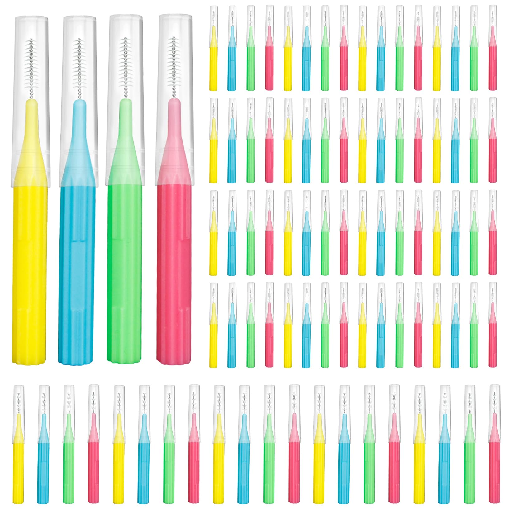 RAZOKO interdental brush set with four head sizes (2mm, 2.3mm, 2.5mm, 3mm) and 88pcs