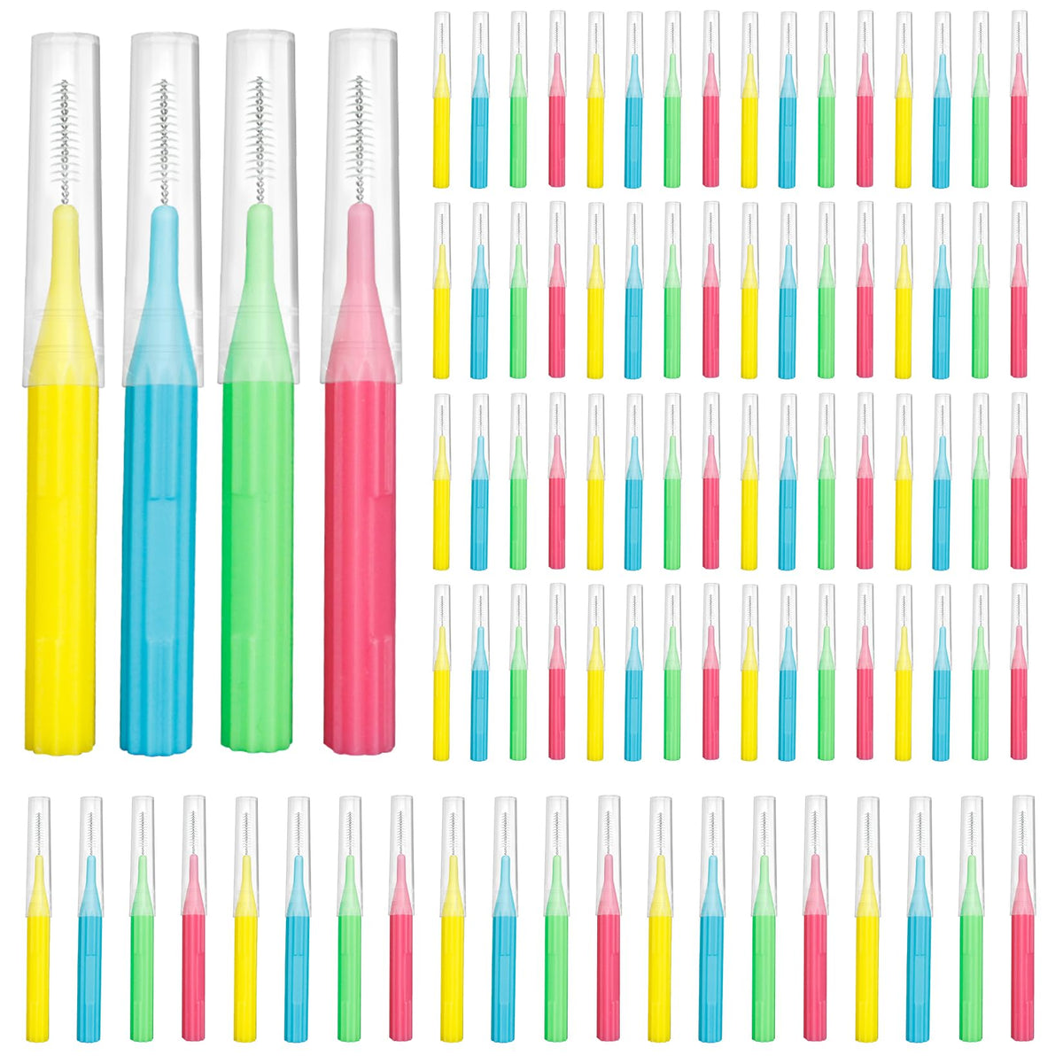 RAZOKO interdental brush set with four head sizes (2mm, 2.3mm, 2.5mm, 3mm) and 88pcs