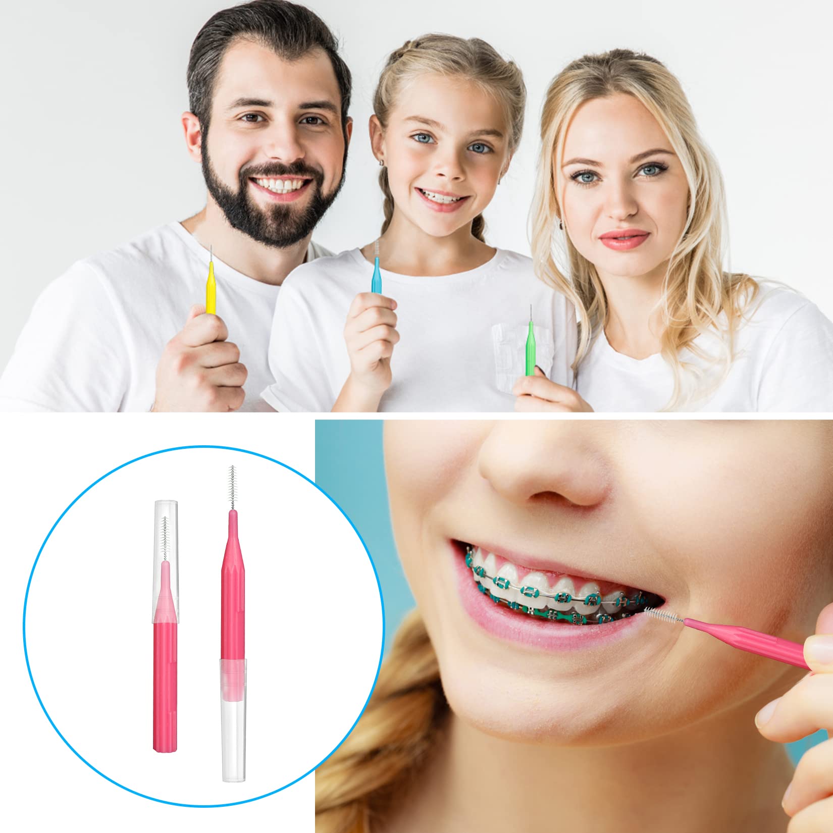 Interdental brush set display with packaging and materials