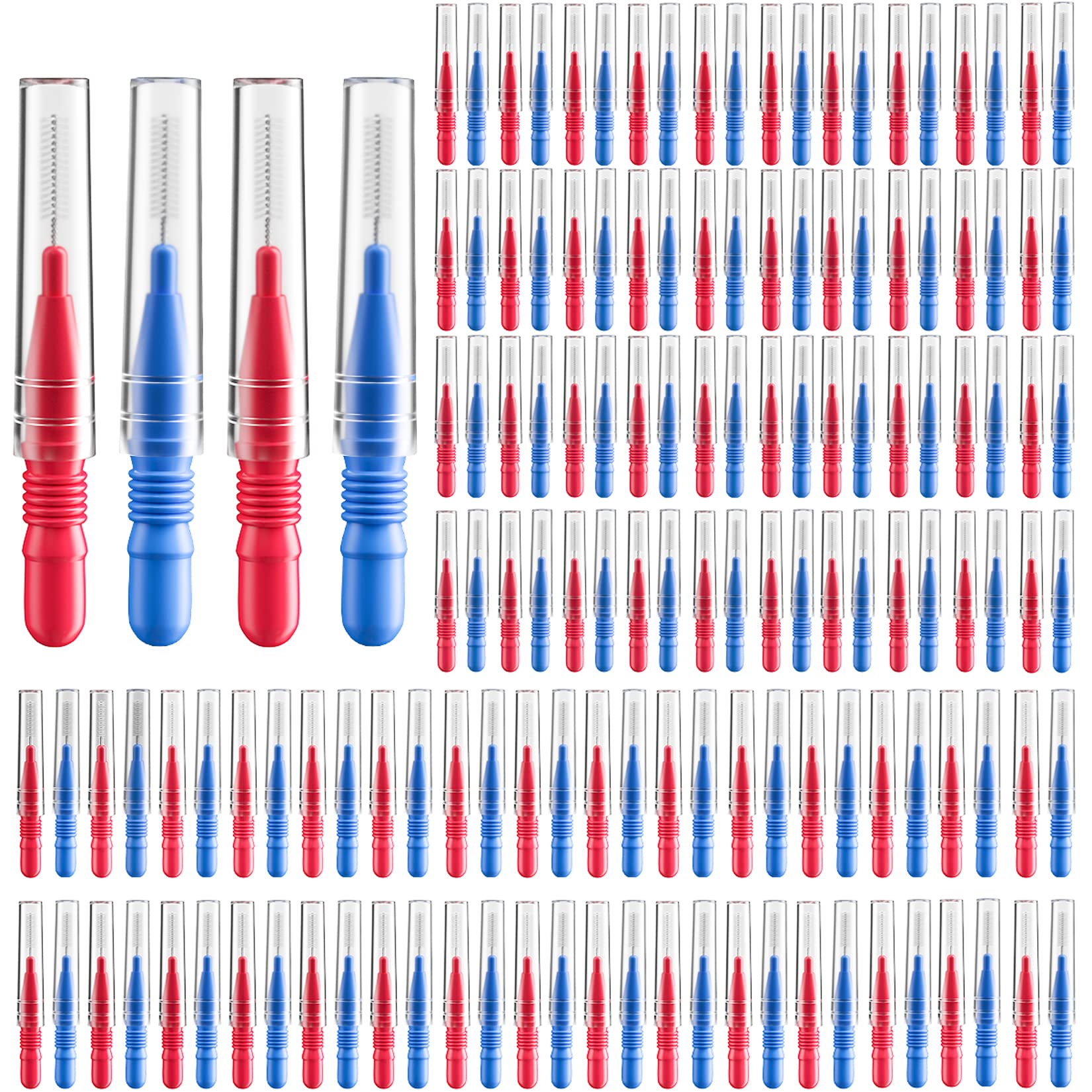 RAZOKO interdental brush packaging showing blue 2.5mm and red 3mm heads