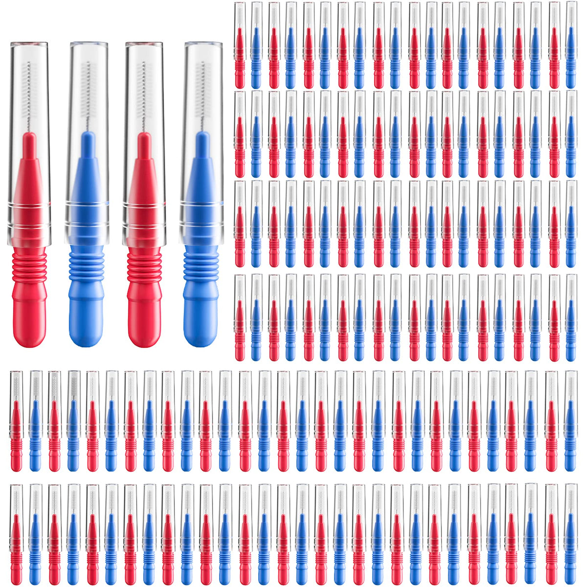 RAZOKO interdental brush packaging showing blue 2.5mm and red 3mm heads