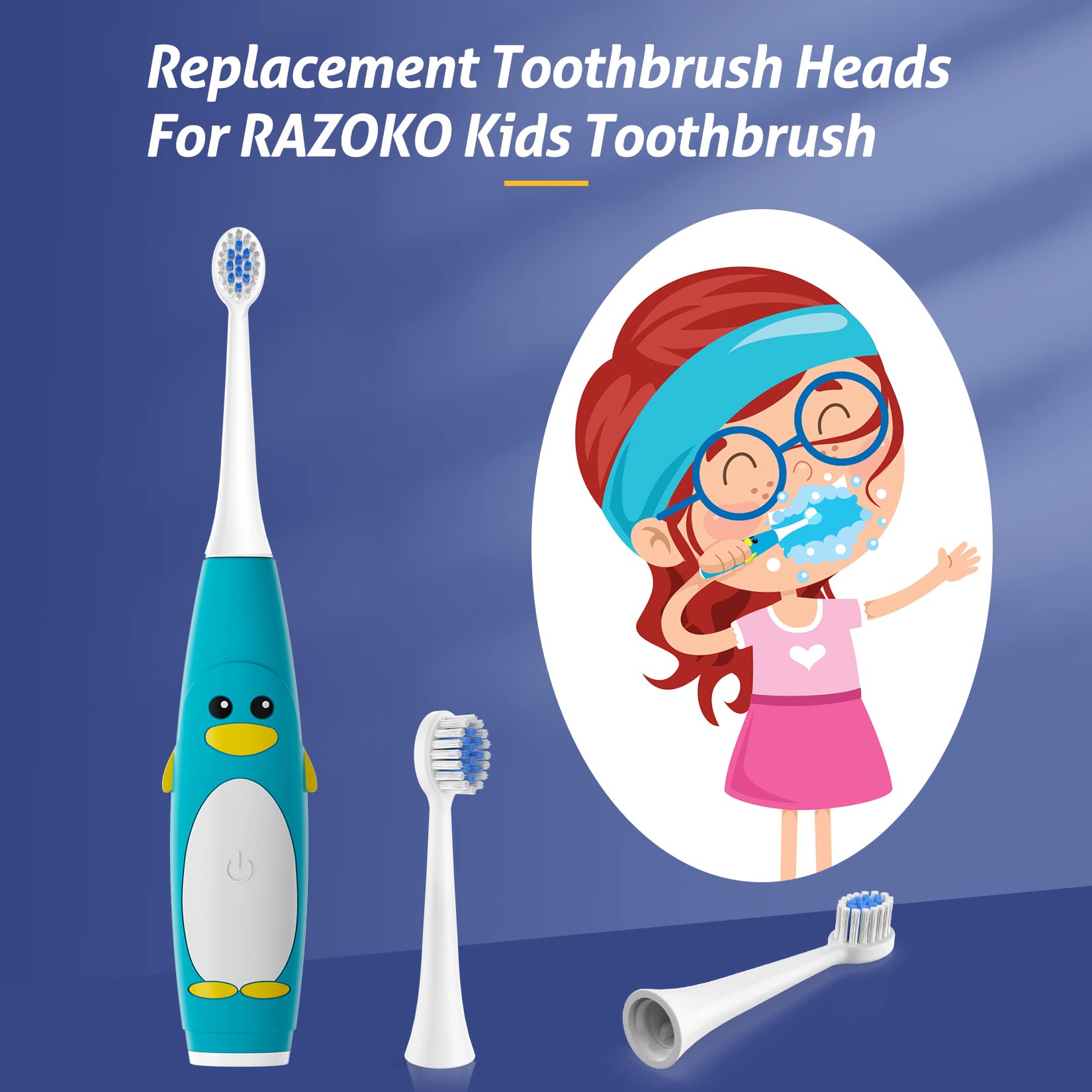 Small-sized replacement heads designed for kids' teeth and gums