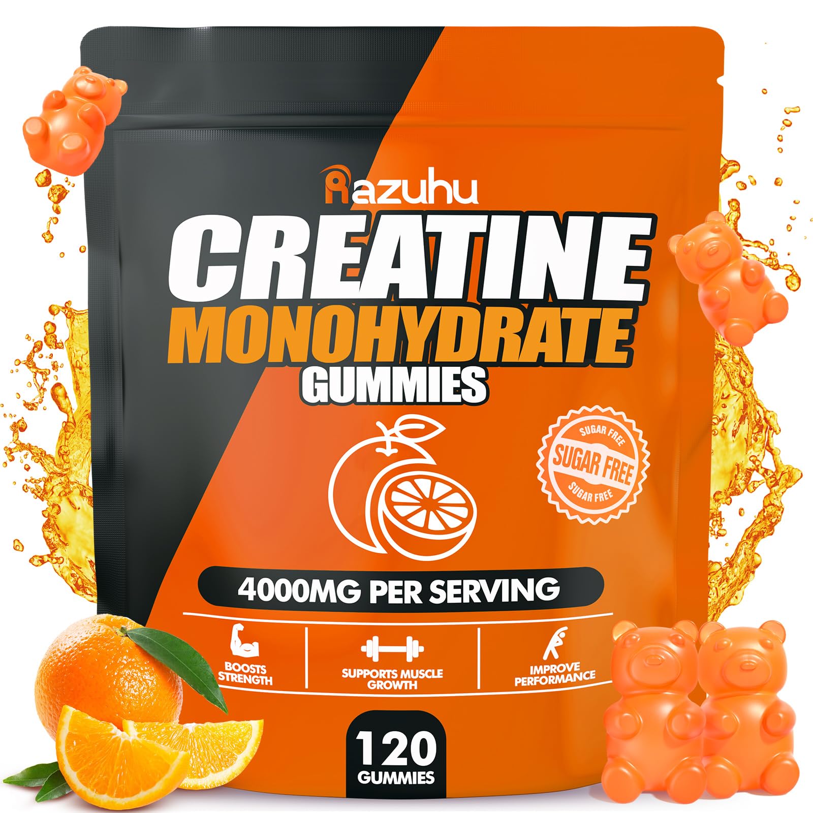 Razuhu Creatine Monohydrate Gummies Orange bottle
