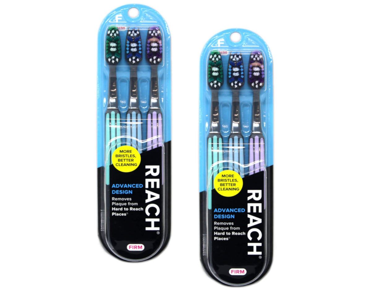 Front view of Reach Advanced Design Firm Toothbrushes pack of 6