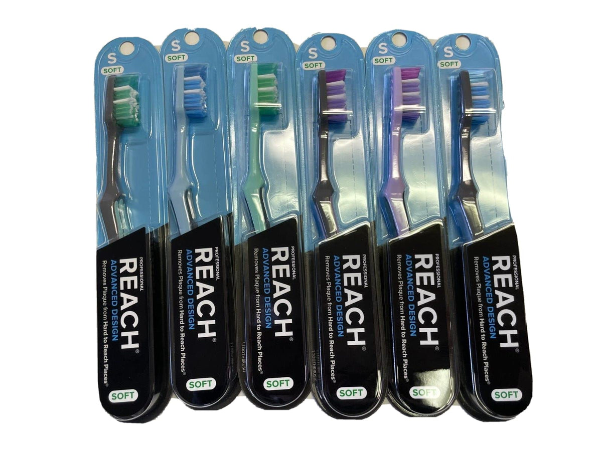 Reach Advanced Design Toothbrush with soft full-head bristles and ergonomic rubber grip – value pack (2 brushes, pack of 3)