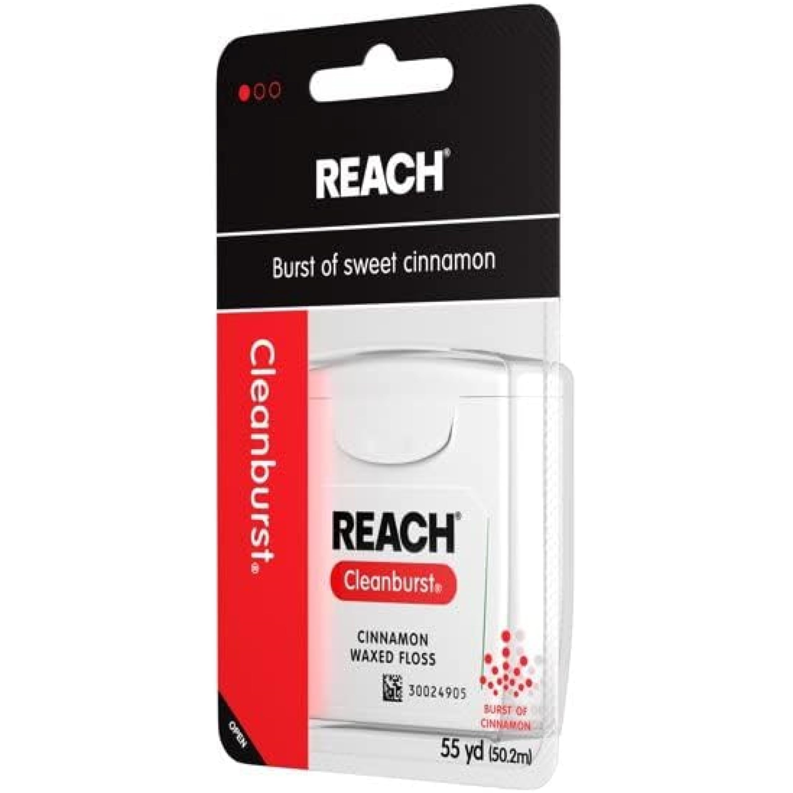 Back of packaging for Reach Cleanburst Cinnamon floss
