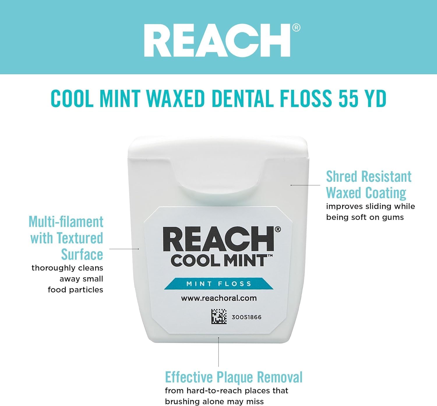 Graphic showing plaque removal with REACH dental floss