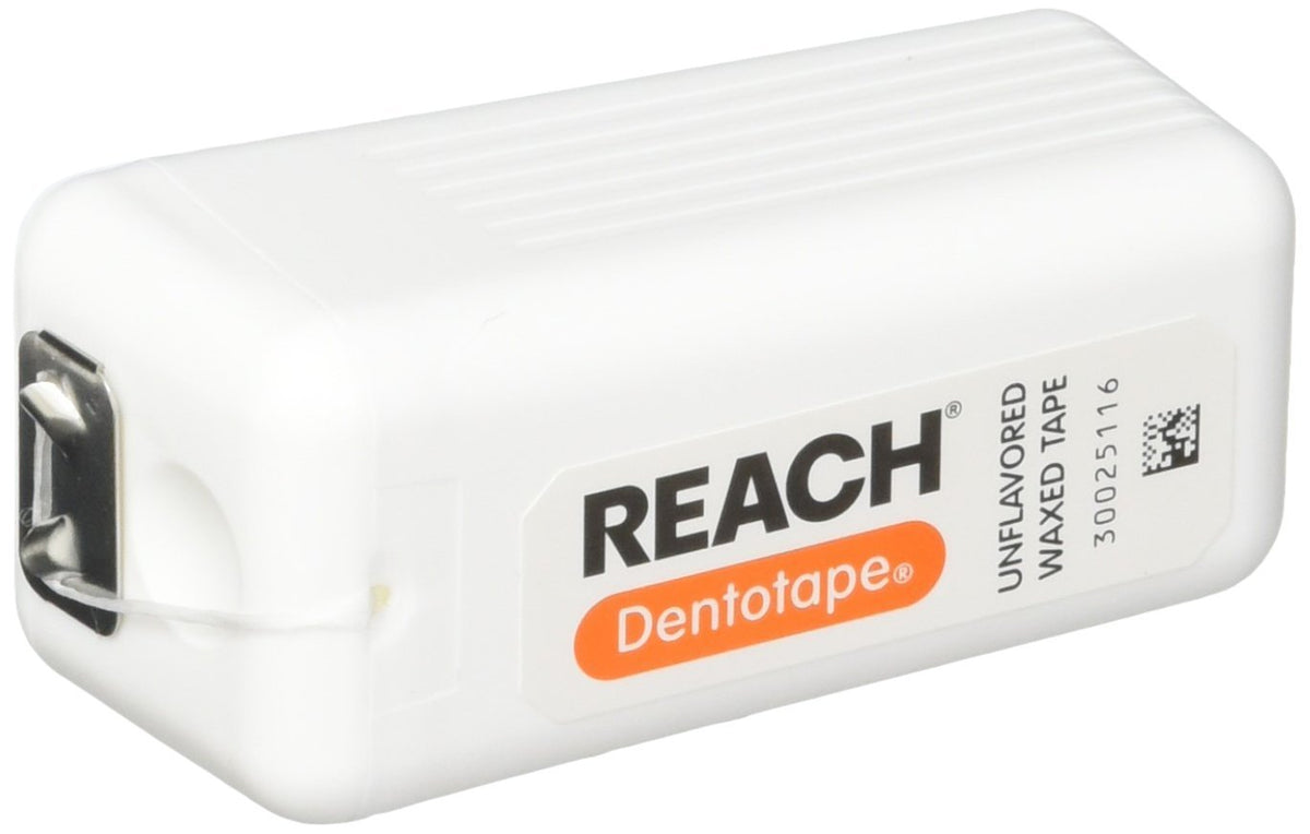 REACH Dentotape Waxed Dental Floss with extra-wide cleaning surface for large gaps between teeth, unflavored, 100 yards (6-pack)
