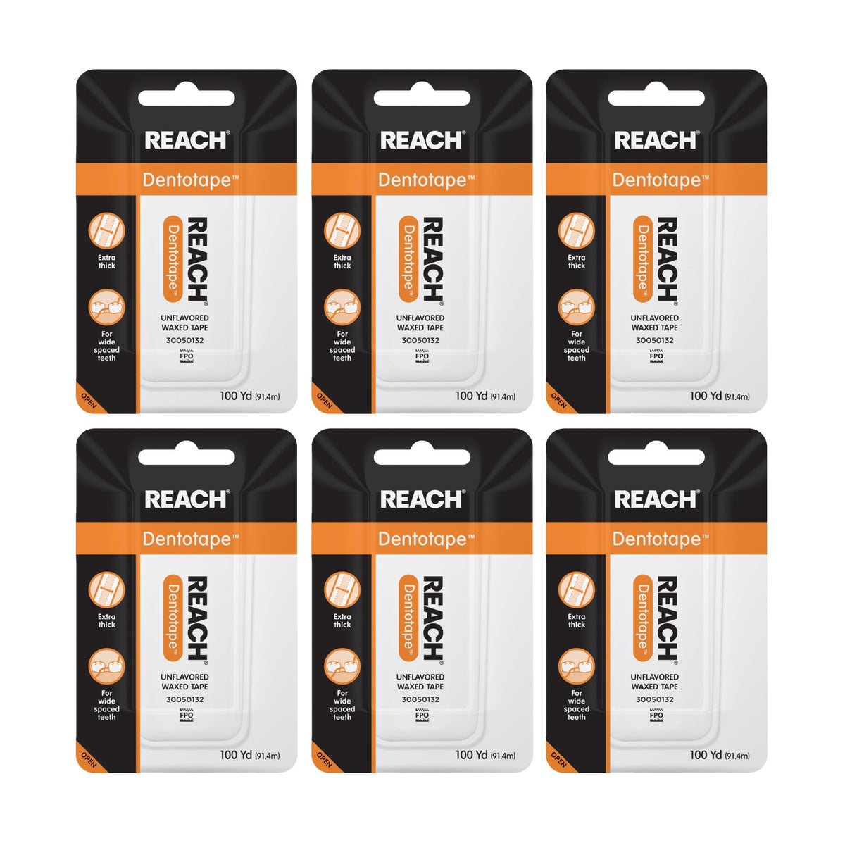 Reach Dentotape Waxed Dental Floss Tape 100 yd in a 6-pack box