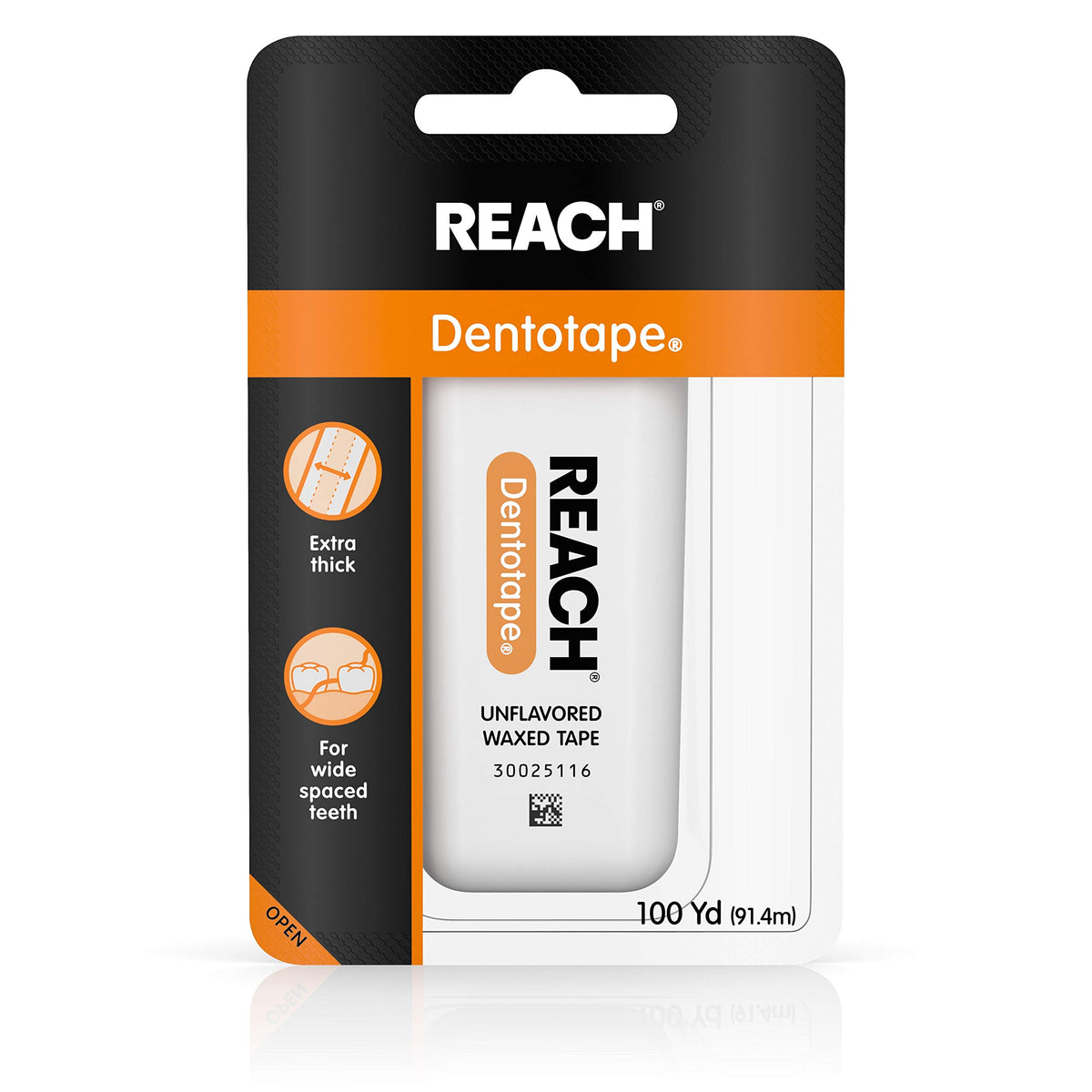 Front view of REACH Dentotape Waxed Tape unflavored pack of 10