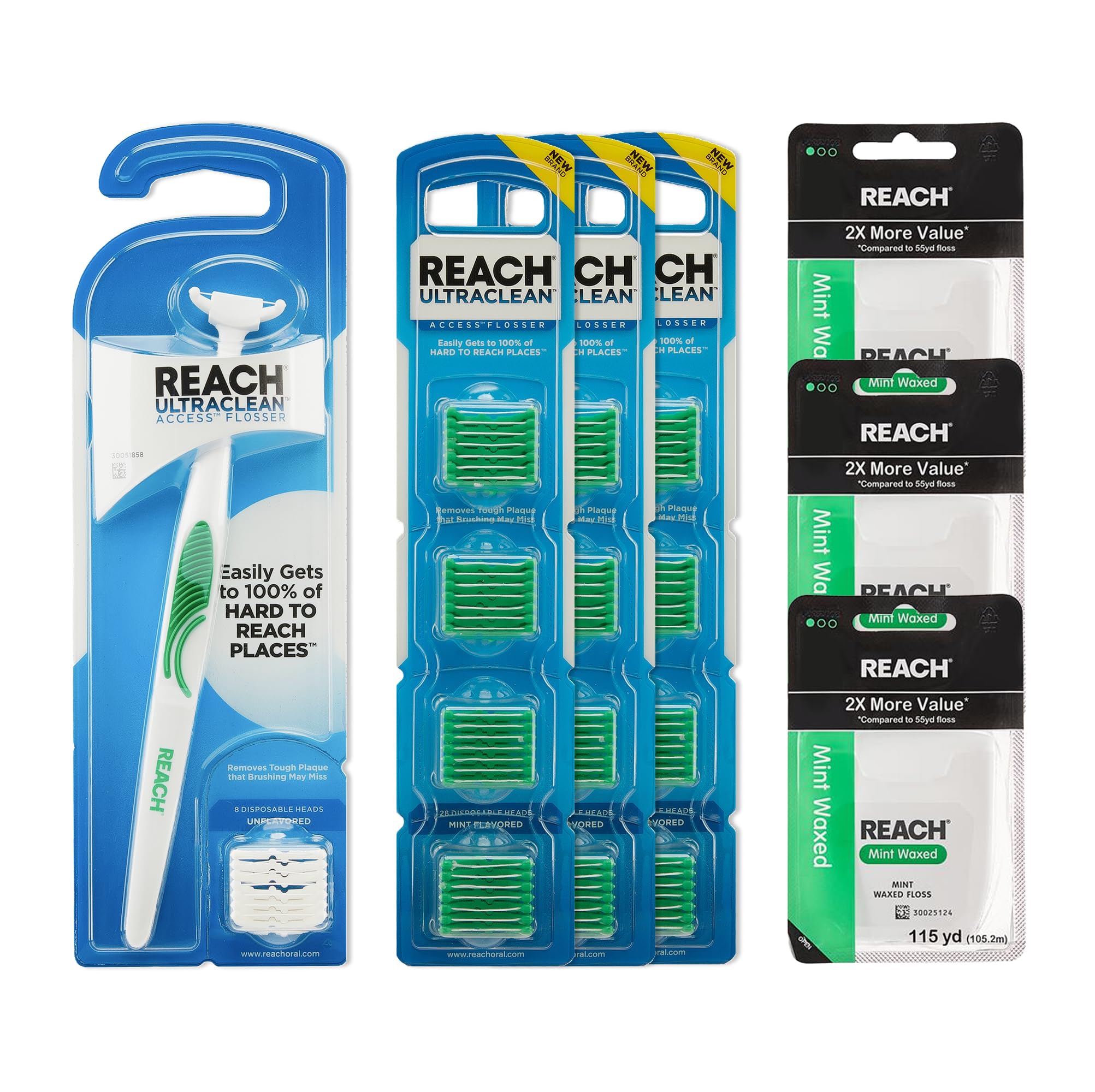 REACH Mint Fresh Flosser Kit with handle and refill heads