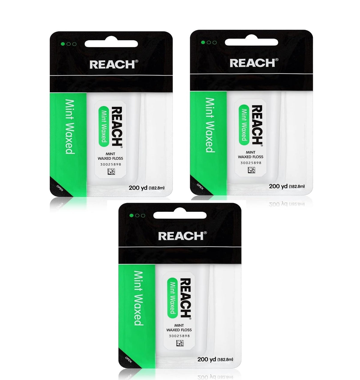 Reach Mint Waxed Floss 200 yd pack of 3 mint flavor close-up