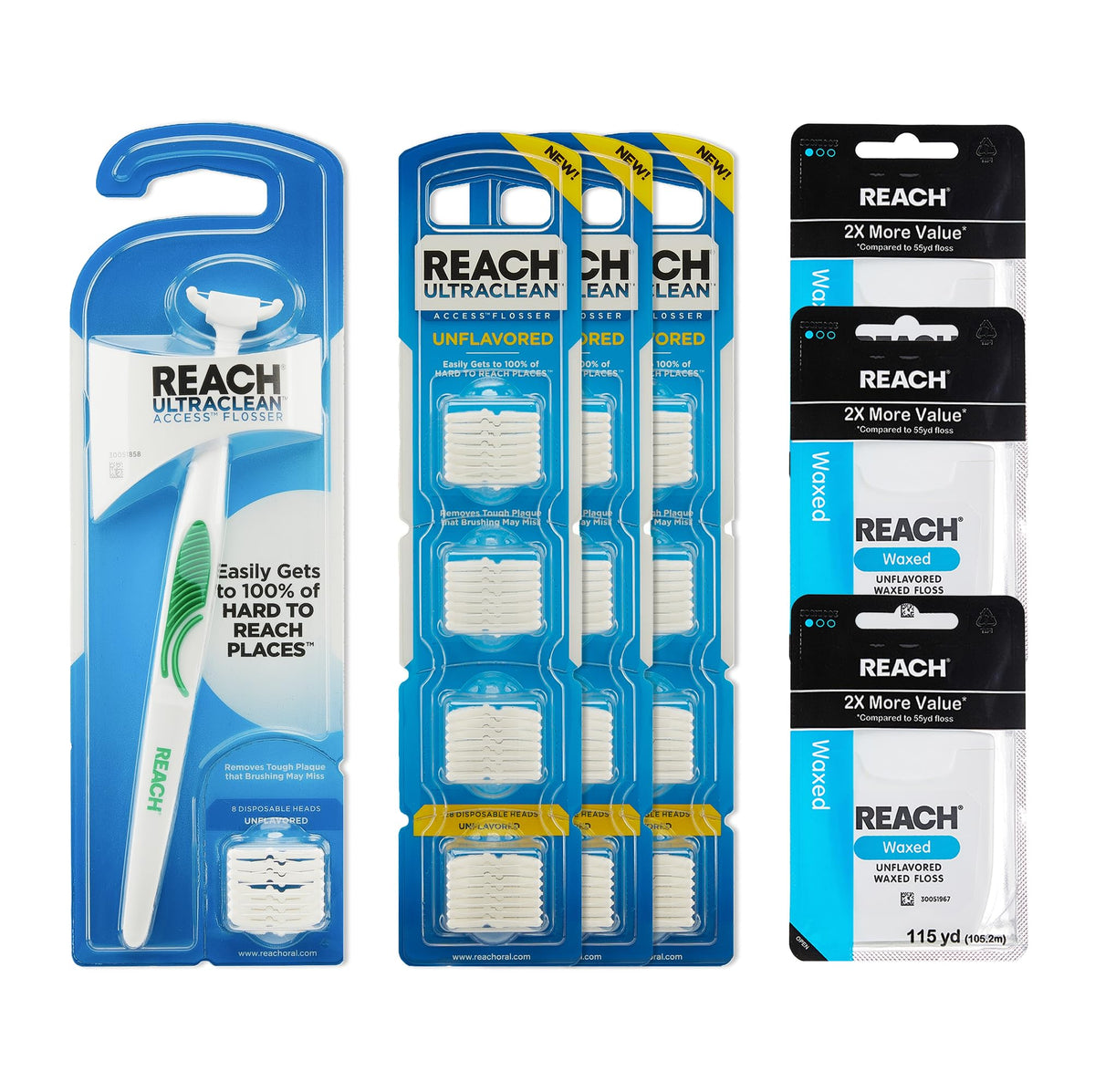 REACH unflavored oral hygiene bundle with flosser kit