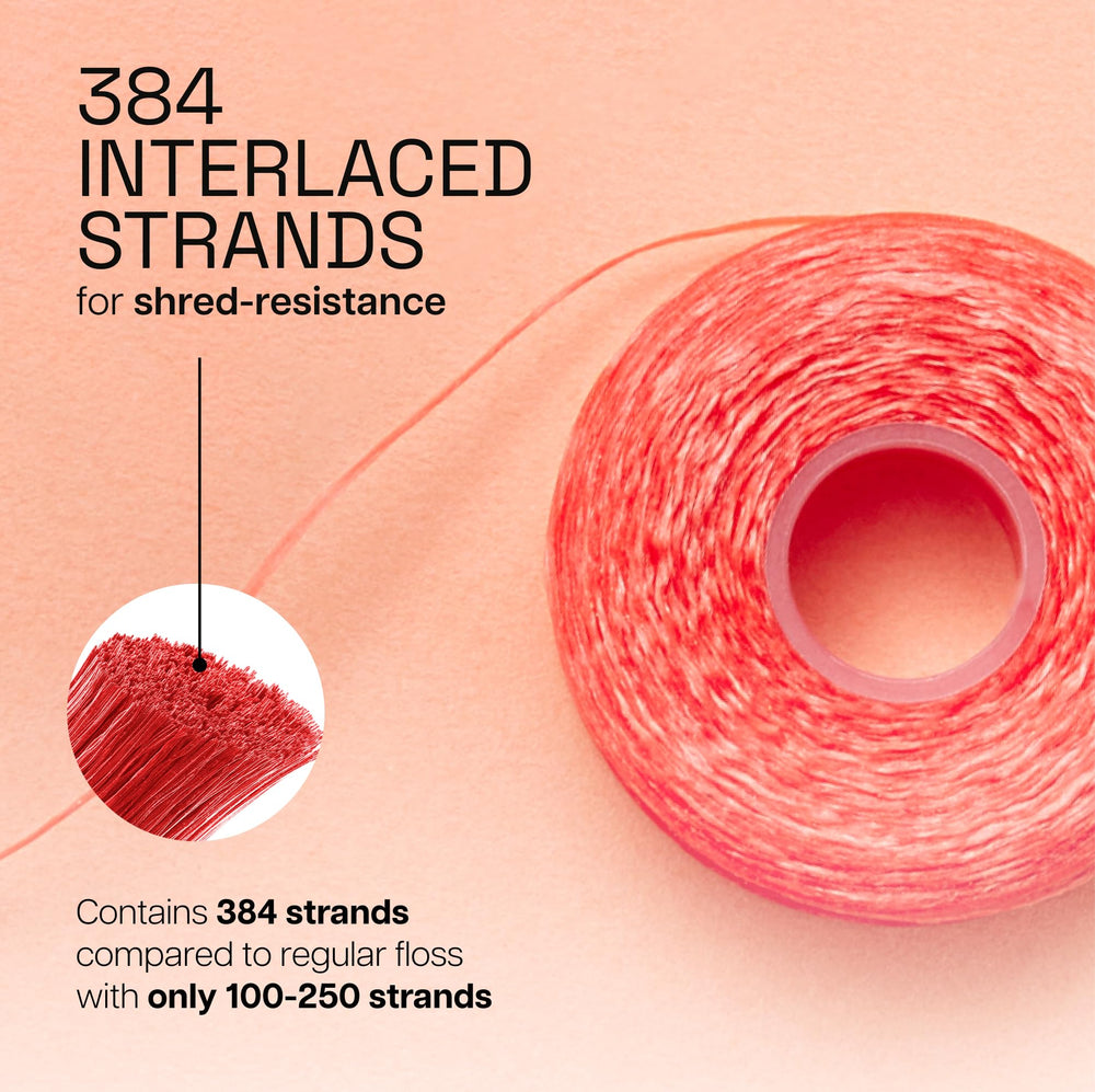Shred-resistant floss with 384 interlaced strands