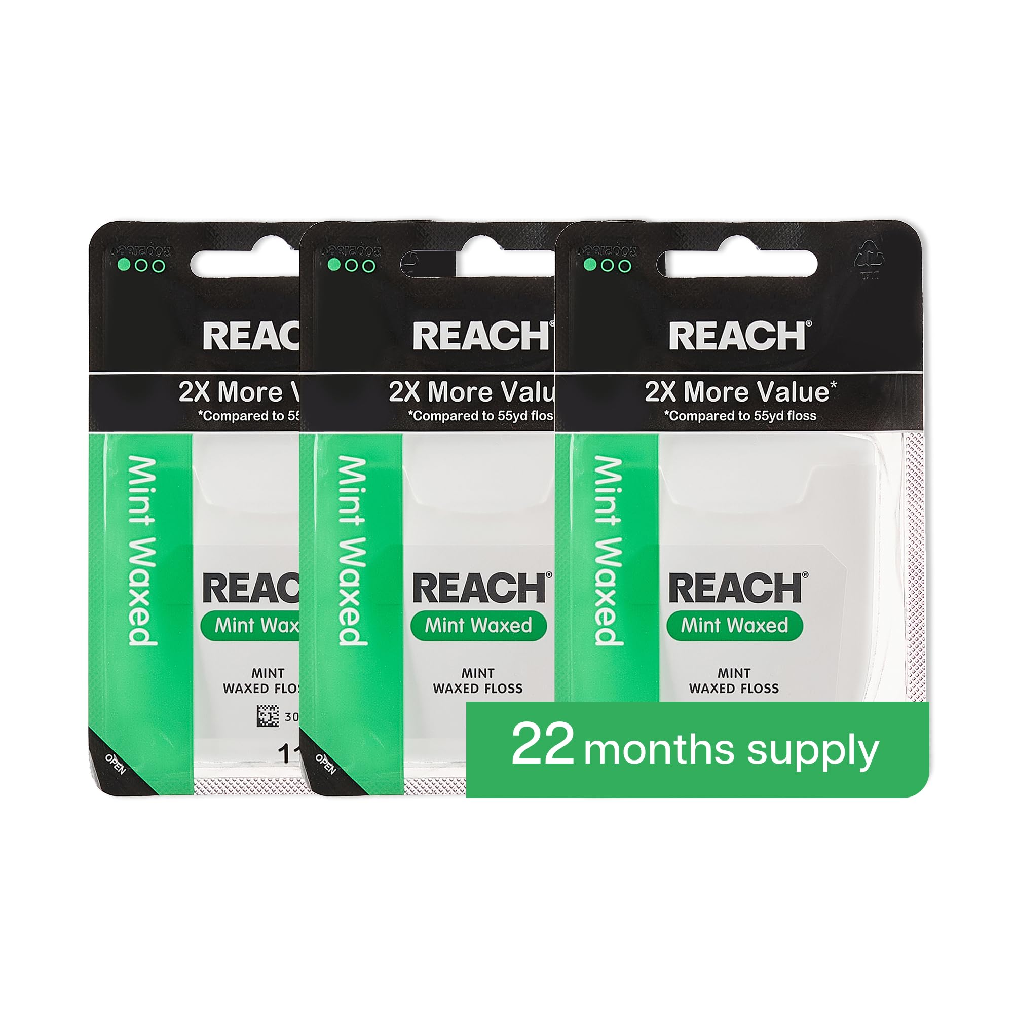 REACH Waxed Mint Dental Floss 3-pack packaging