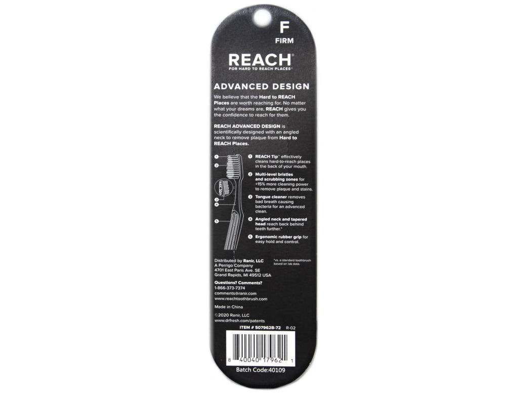 Angled neck close-up of Reach Advanced Design Toothbrush Firm Size 3ct