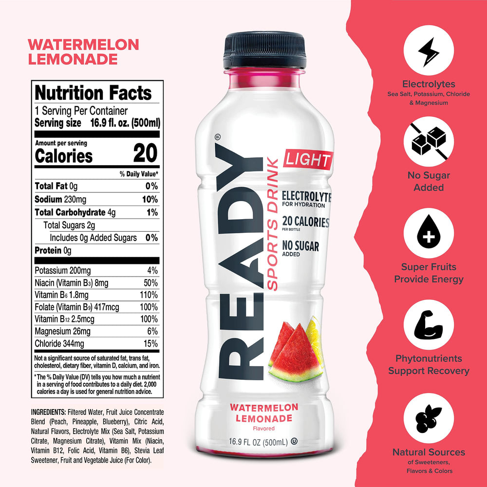 Back view of Ready Sports Drink Lite Watermelon Lemonade 12-pack