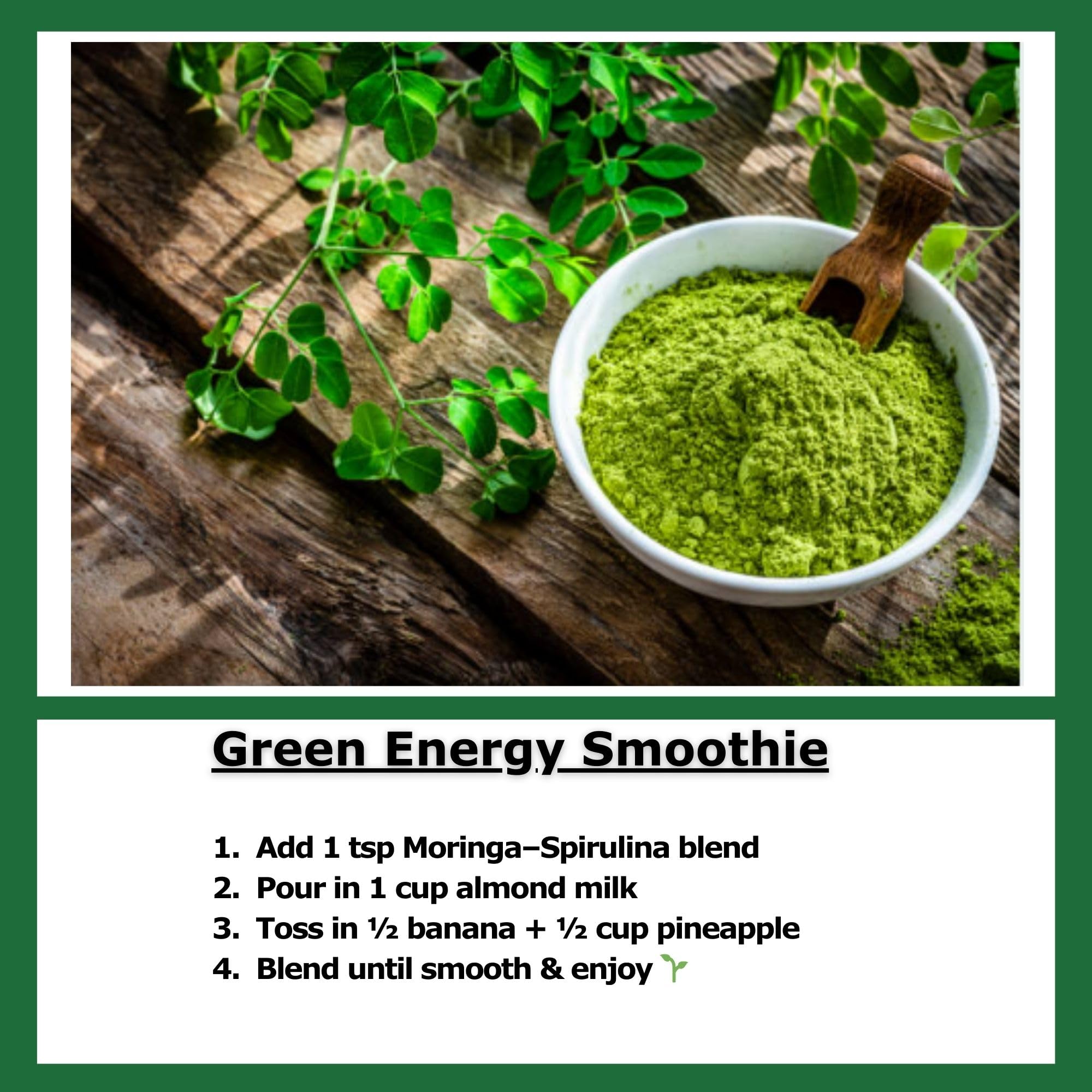 Supergreens powder being mixed into a smoothie