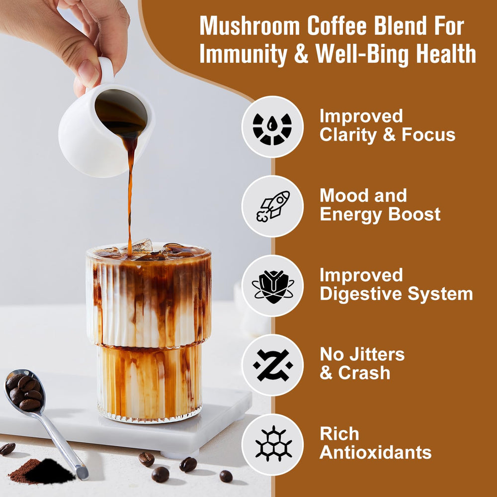 Mushroom coffee ready to mix in a mug