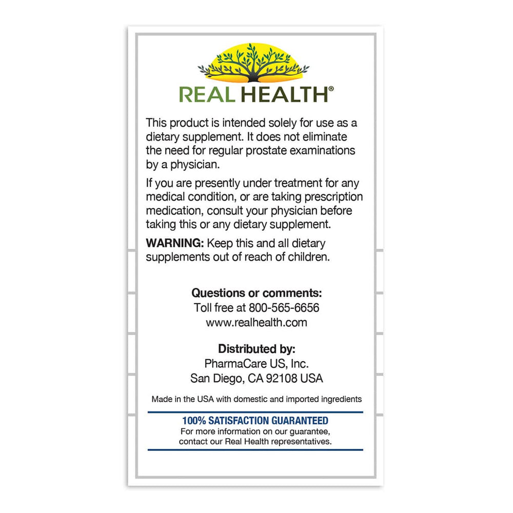 Ingredients chart for Real Health Prostate Complete