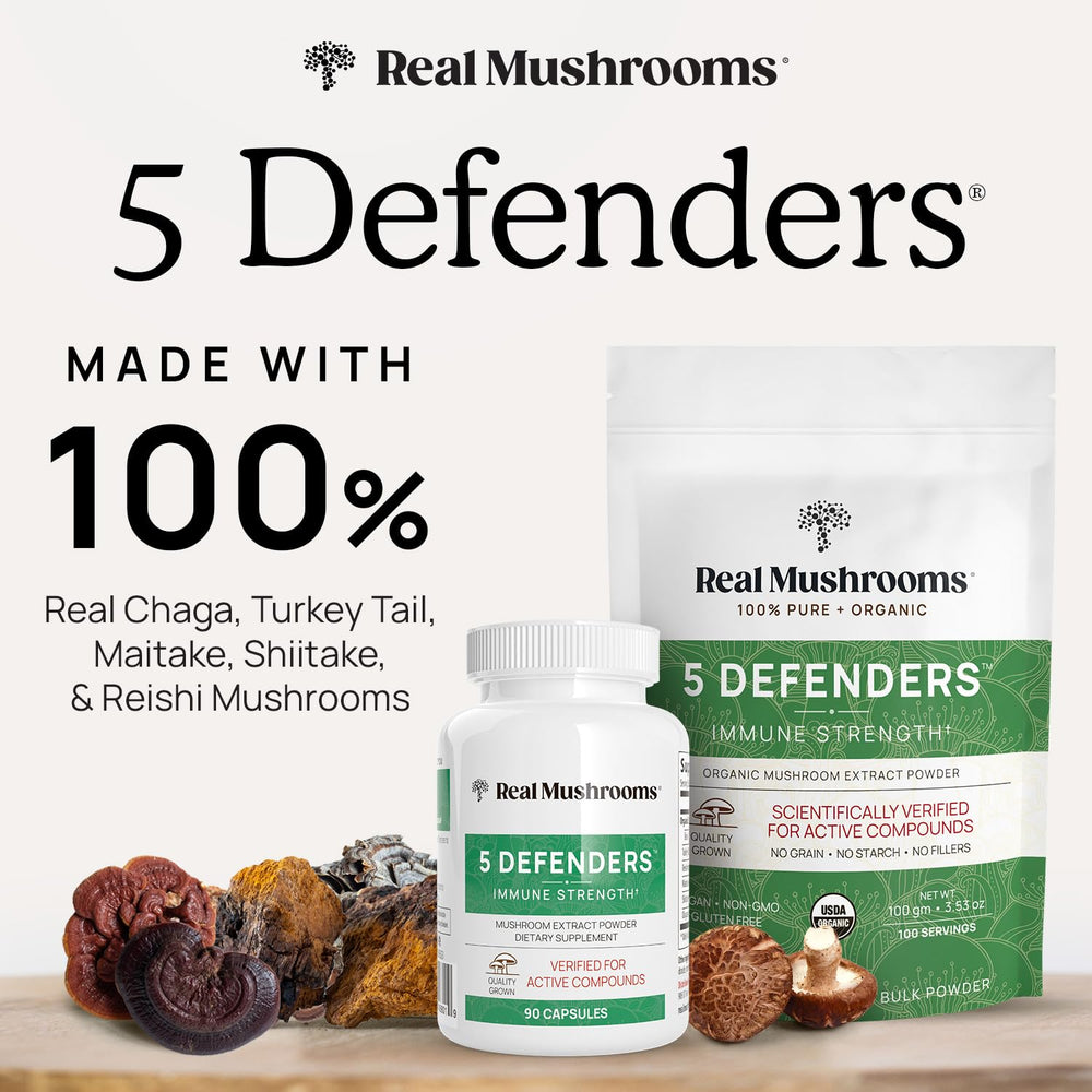 Beta-glucans content per capsule highlighted for Real Mushrooms 5 Defenders