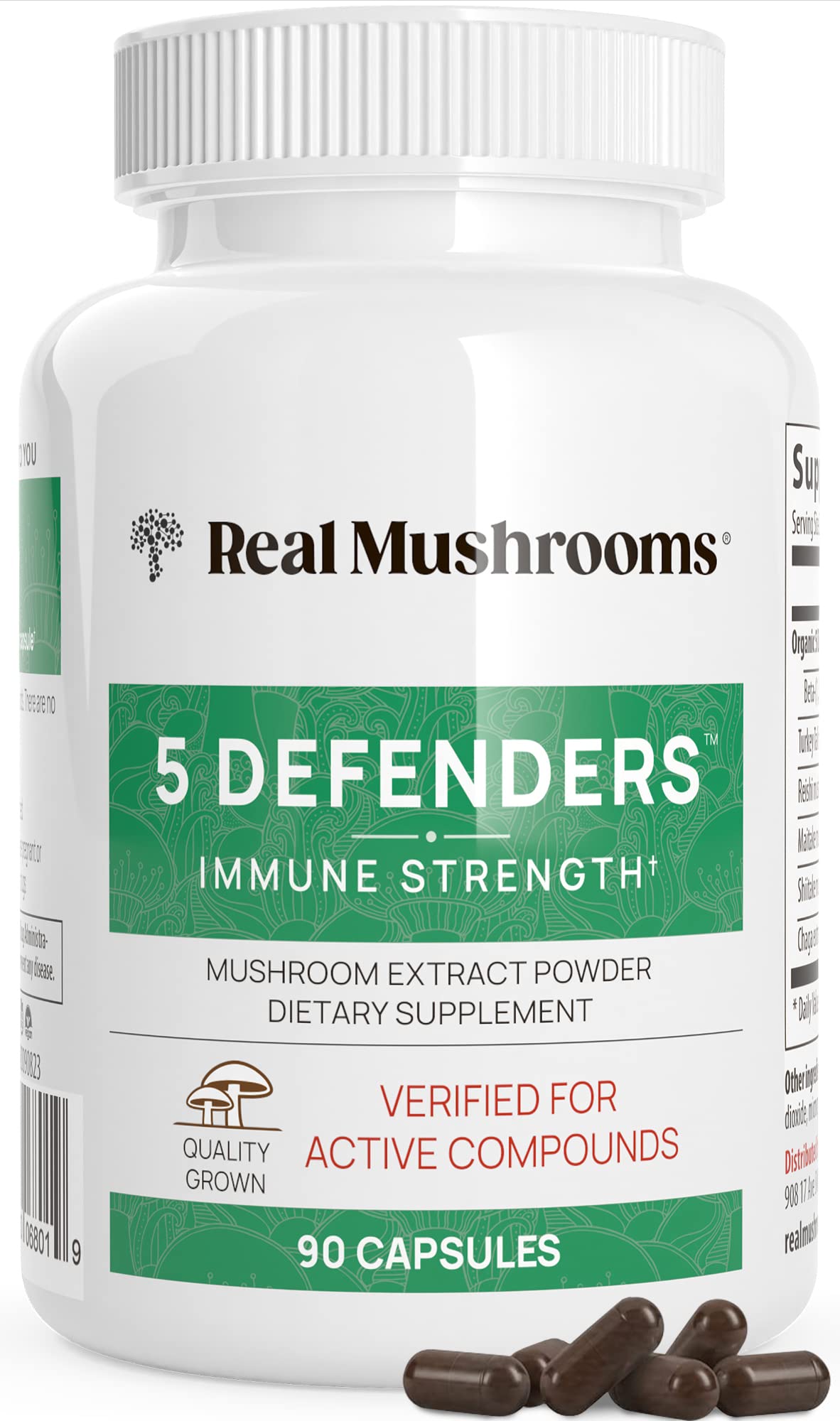 Chaga, Reishi, Turkey Tail, Maitake, and Shiitake blend in Real Mushrooms 5 Defenders
