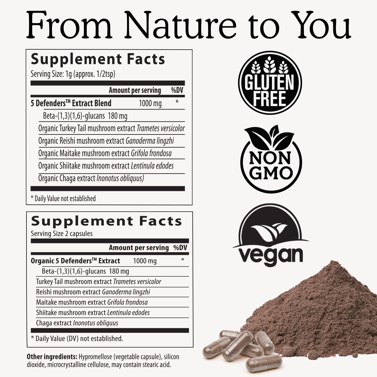 Organic mushroom extract from 100% fruiting bodies