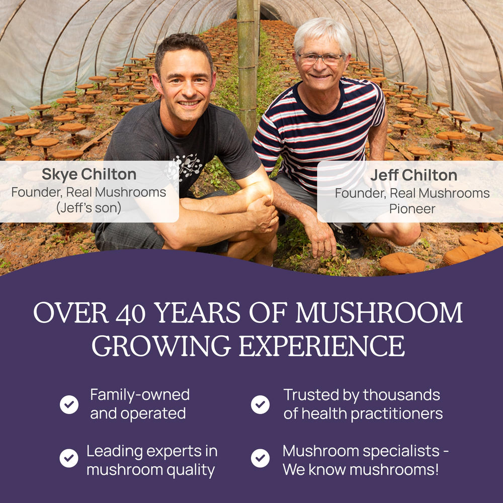 Product packaging with 120 count Real Mushrooms Zinc and Vitamin D2 Capsules.
