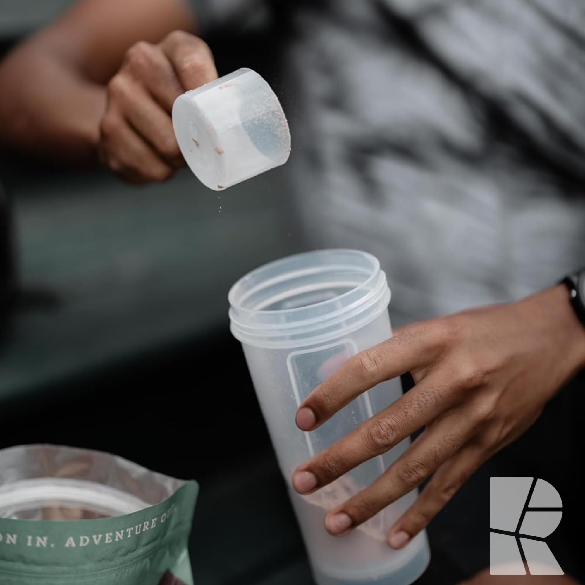 Realand Post-workout shake mixing with Realand chocolate protein