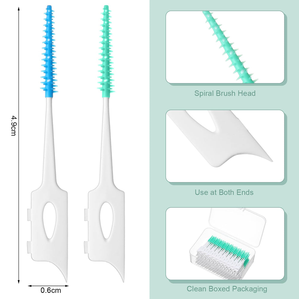 Green interdental brushes with storage case for teeth cleaning