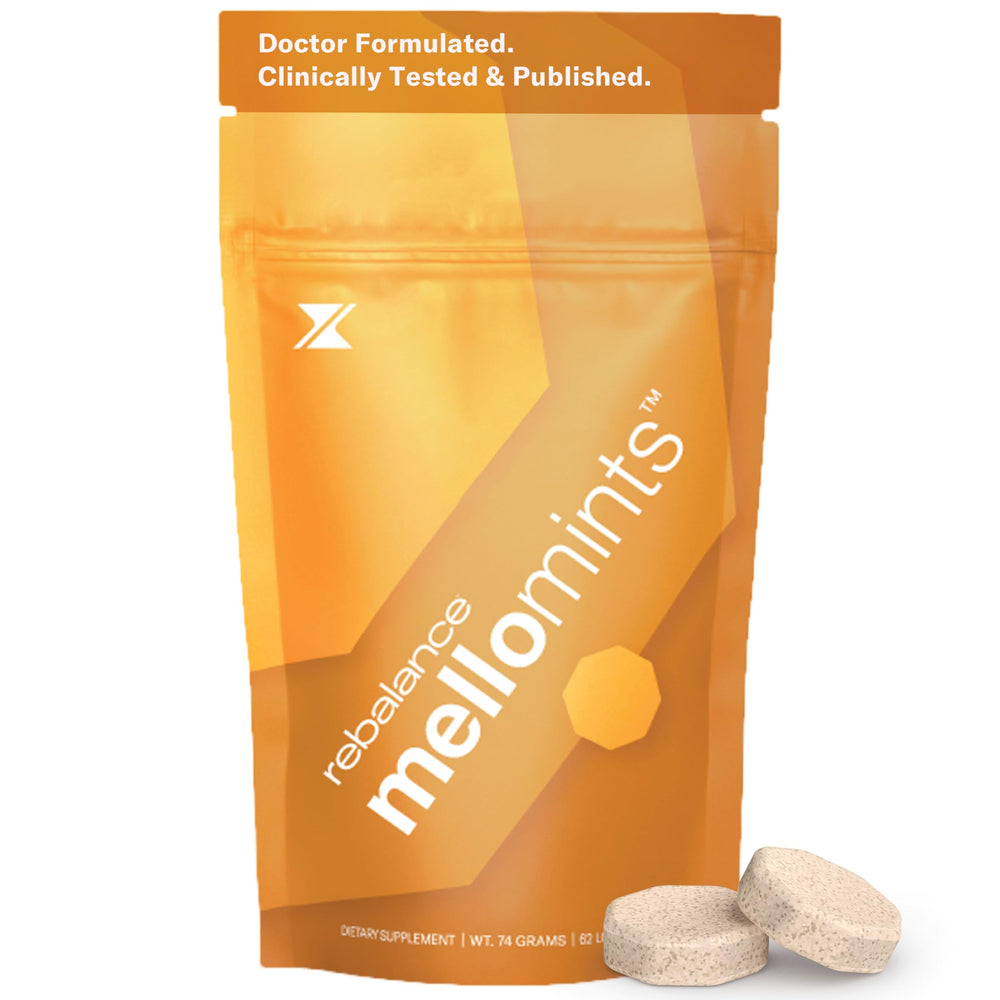 Front view of Rebalance Mellomints product packaging