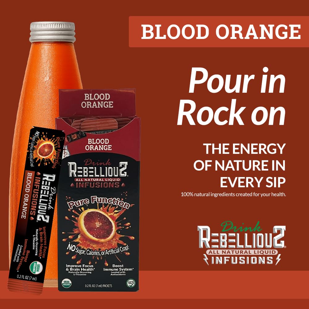 Rebellious Blood Orange Drink Mix ingredients showcase organic green tea and monk fruit.