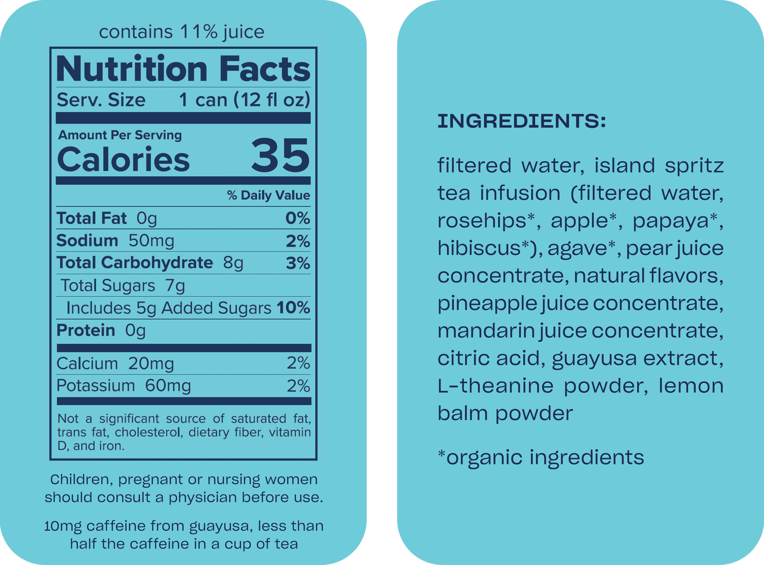 Back view of Recess Island Spritz 12oz pack showing nutrition panel