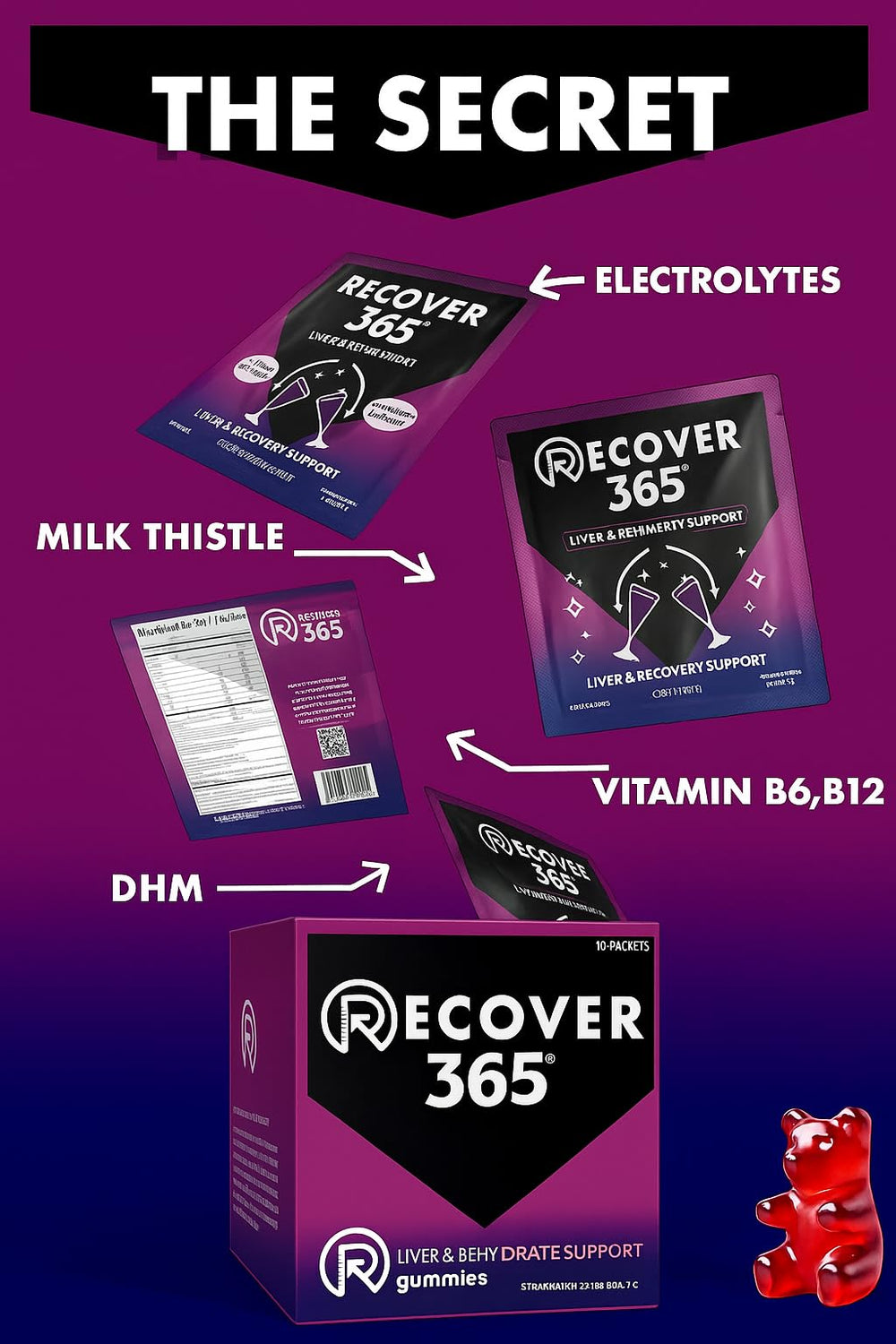 Travel-ready 10-pack of Recover 365 gummies