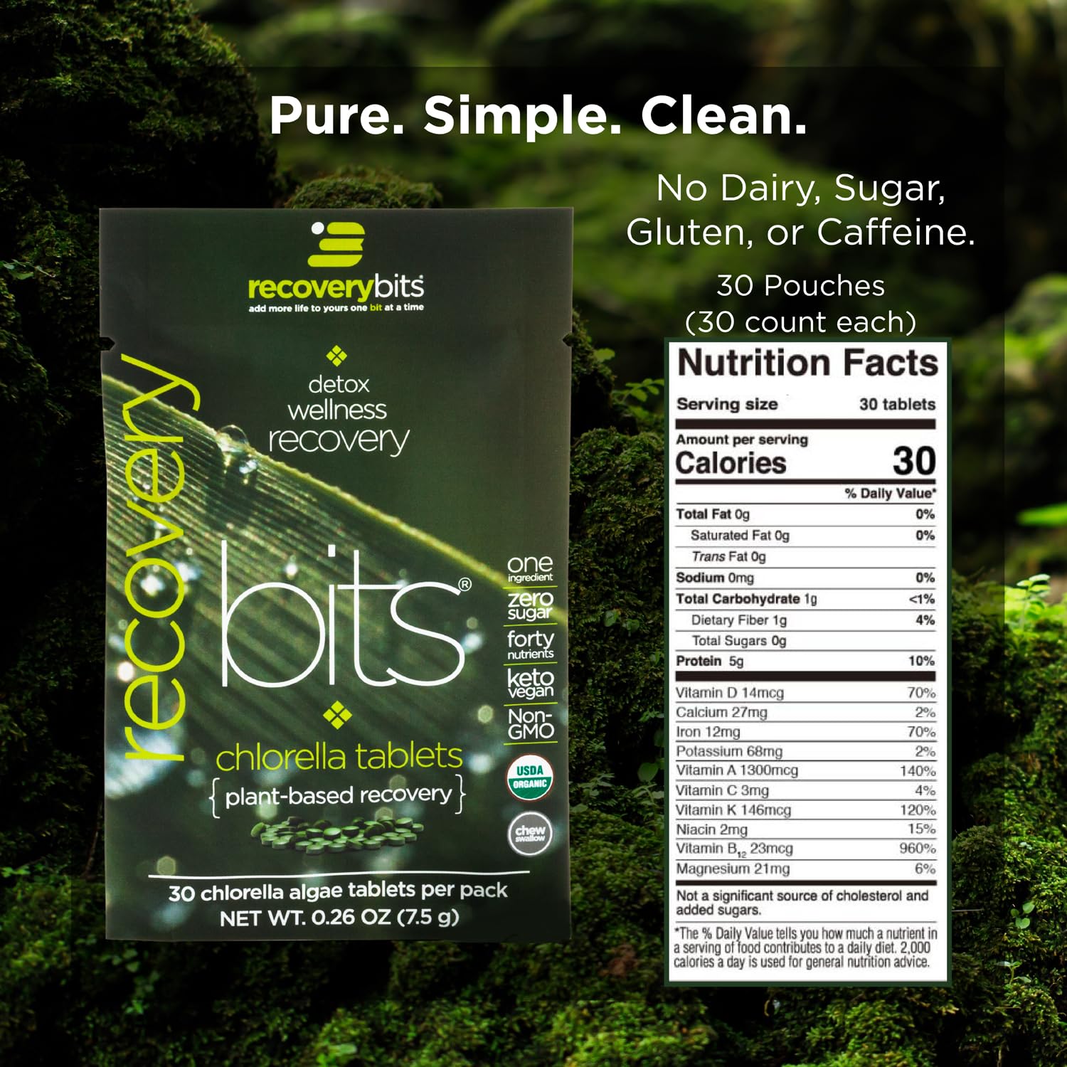 Box of 30 pouches containing 900 chlorella tablets