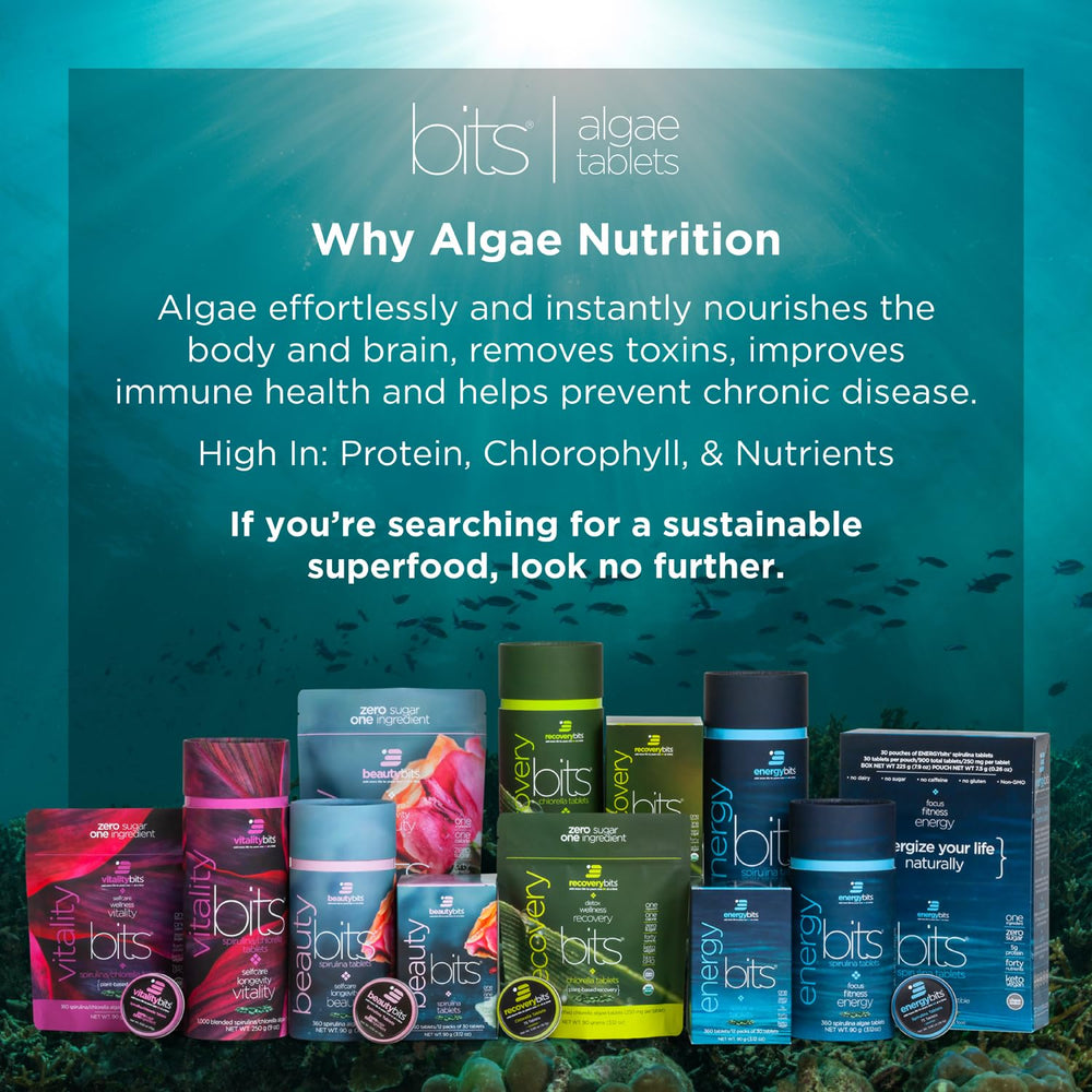 RECOVERYbits chlorella tablets packaging and bottle