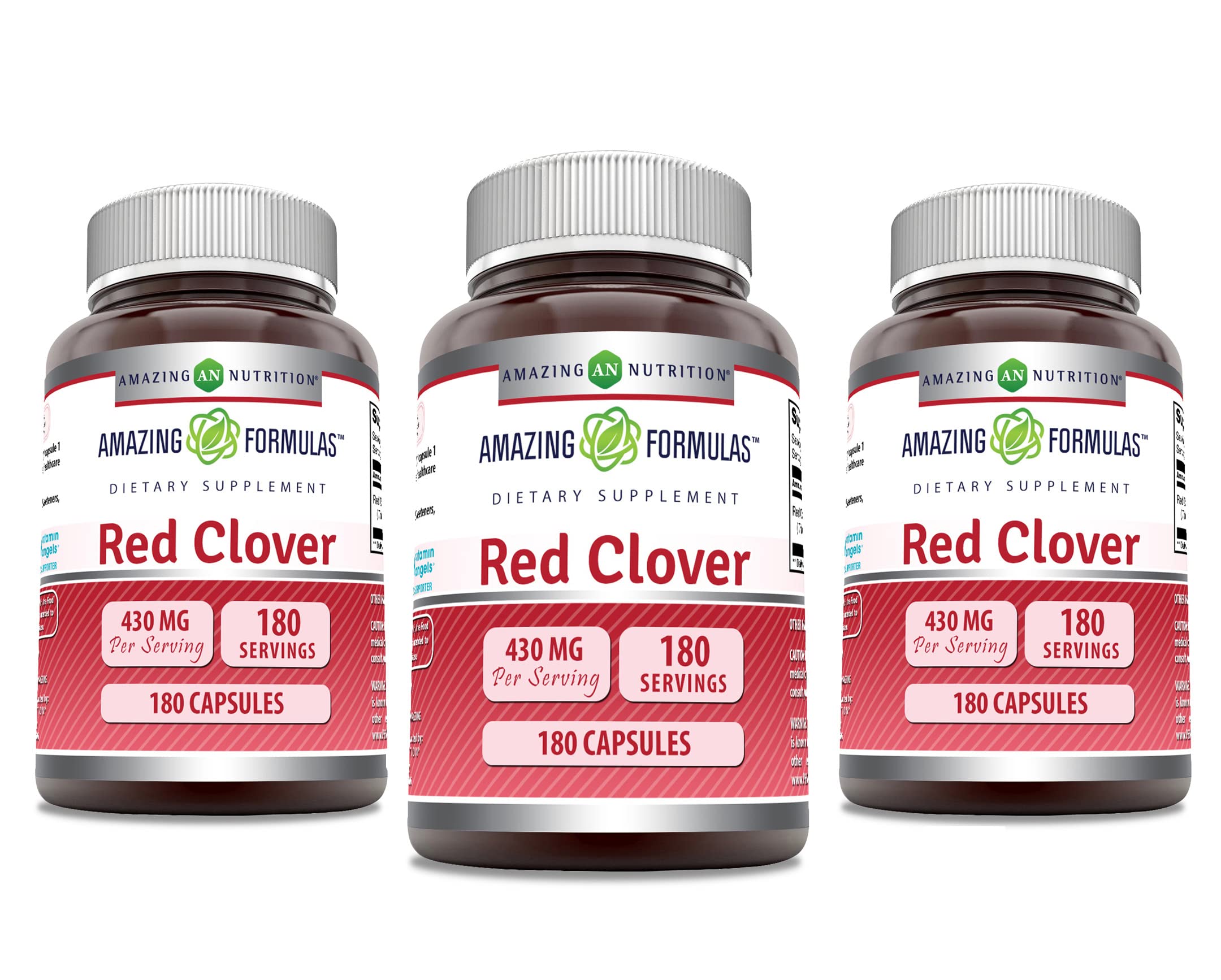 Red Clover 430 mg capsules bottle – 3-pack, Made in USA, Non-GMO, Gluten Free