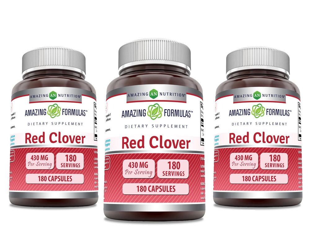 Red Clover 430 mg capsules bottle – 3-pack, Made in USA, Non-GMO, Gluten Free