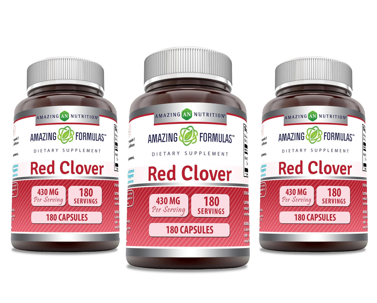 Red Clover 430 mg capsules bottle – 3-pack, Made in USA, Non-GMO, Gluten Free