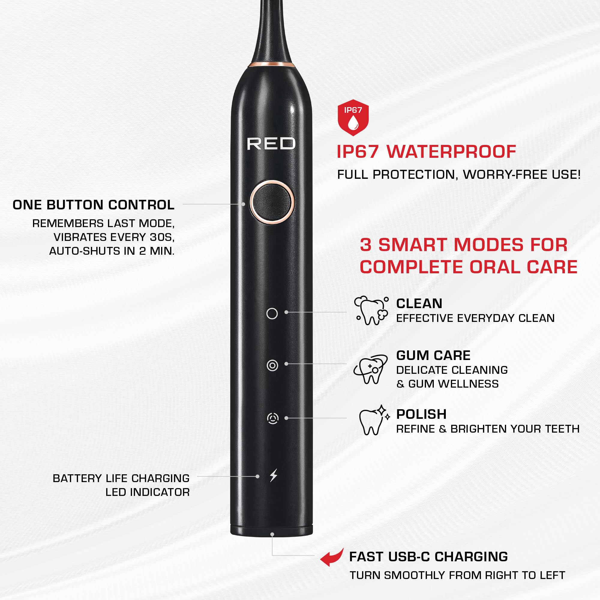 Toothbrush with USB-C charging cradle