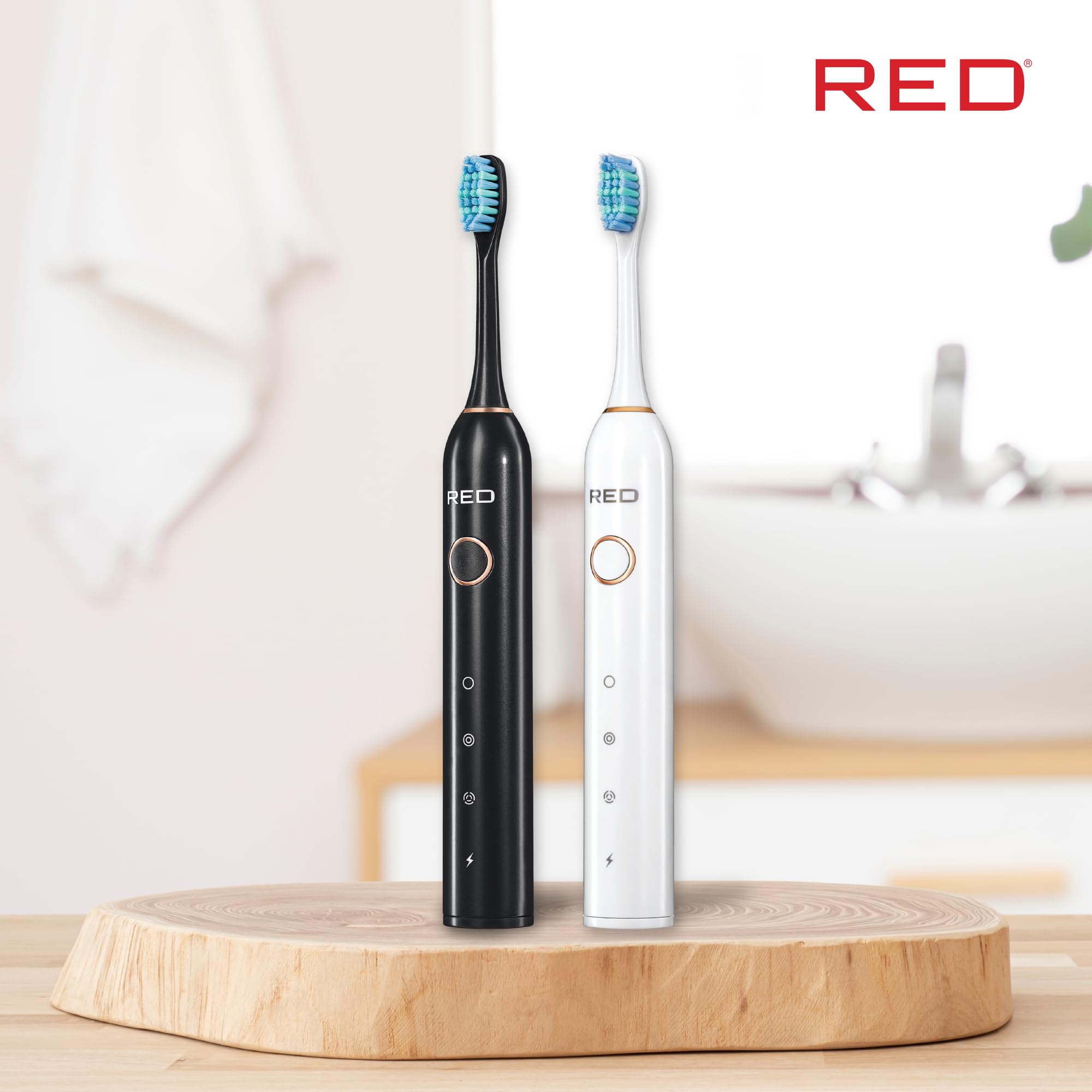Compact travel-friendly design of Red by Kiss toothbrush