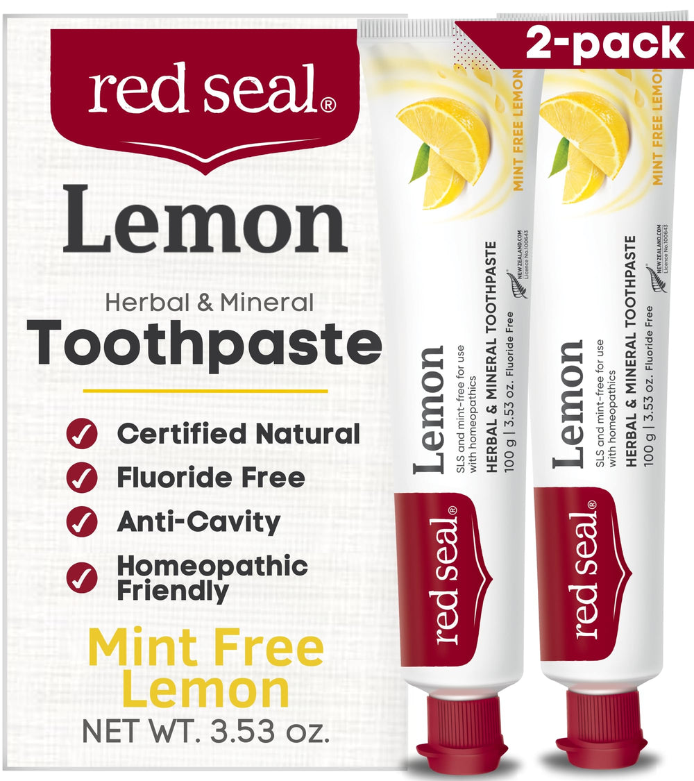 Red Seal Lemon Toothpaste bottle and packaging on white background