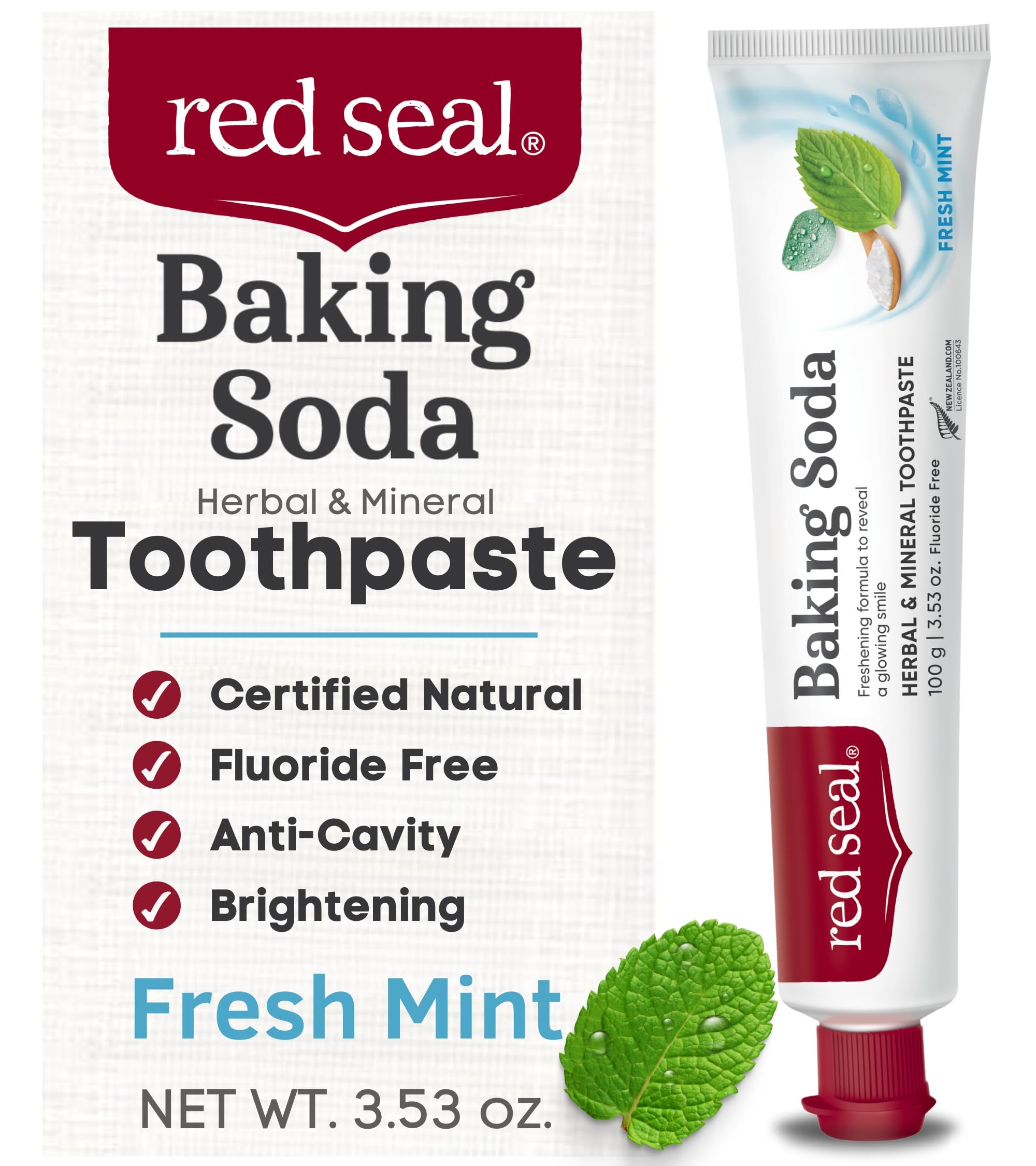 Front view of Red Seal Fluoride Free Toothpaste tube