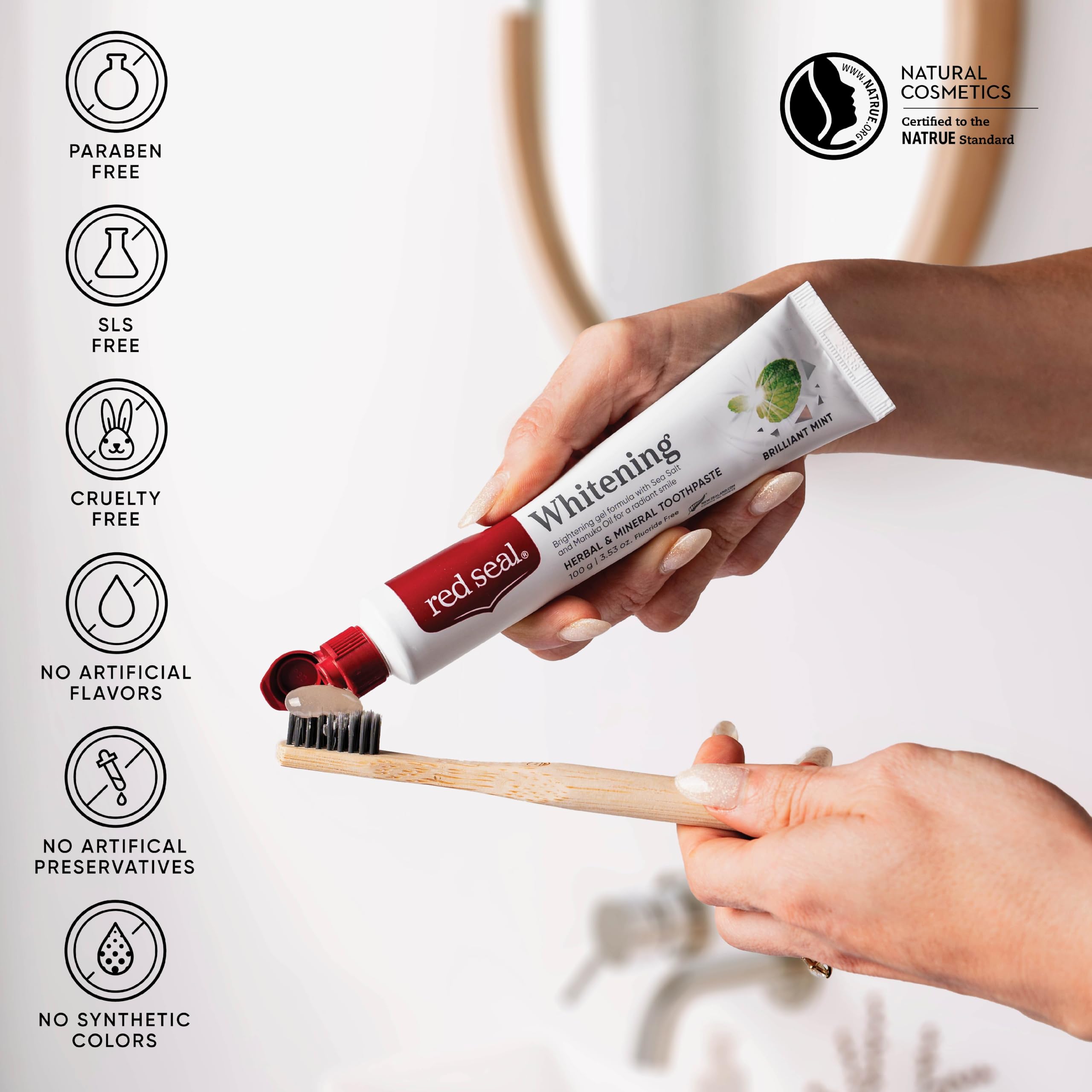 Close-up of Red Seal Mint toothpaste tube